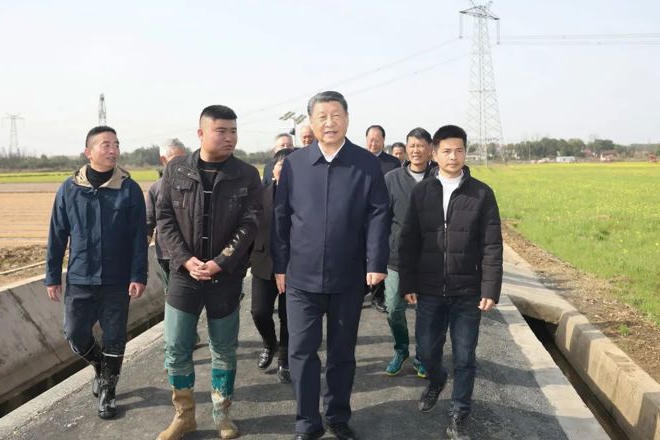 在水稻田边，总书记强调抓好春耕备耕